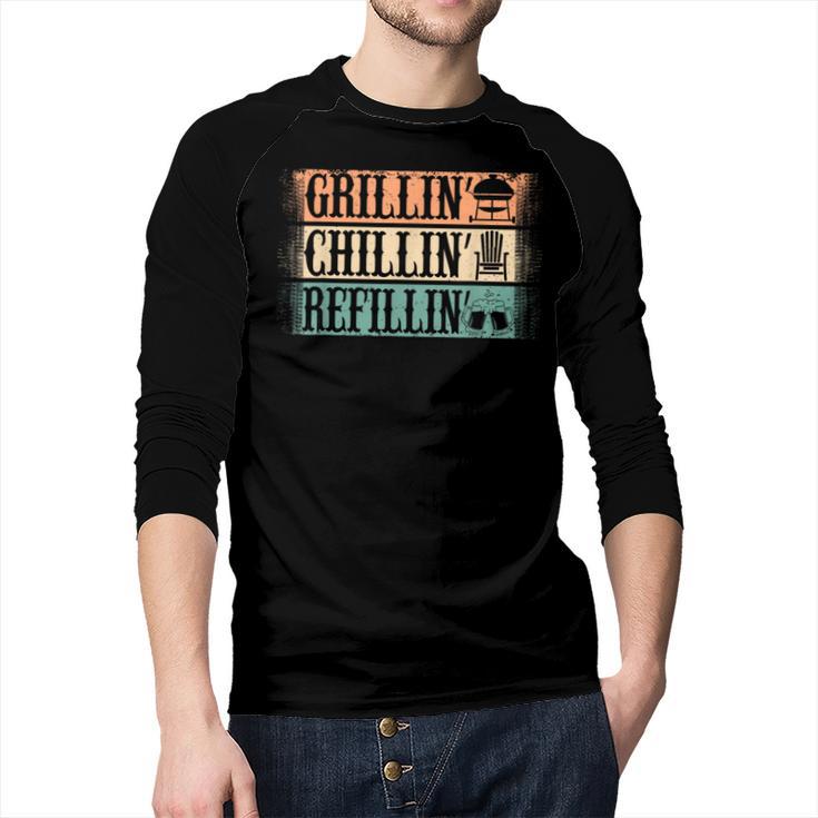 Vintage Grill Dad Grilling Chilling Refilling Men Baseball Raglan Shirt