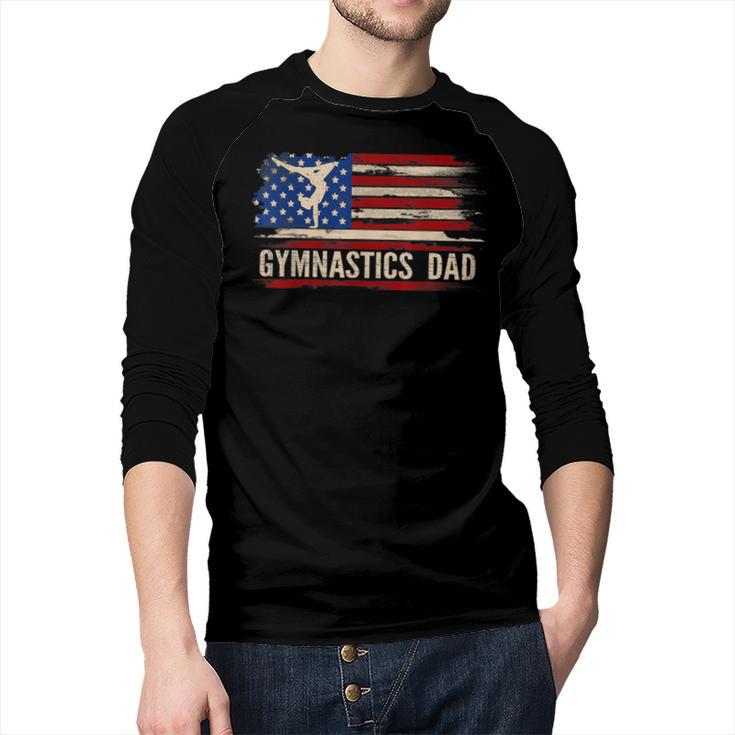 Vintage Gymnastics Dad American USA Flag Sports Men Baseball Raglan Shirt