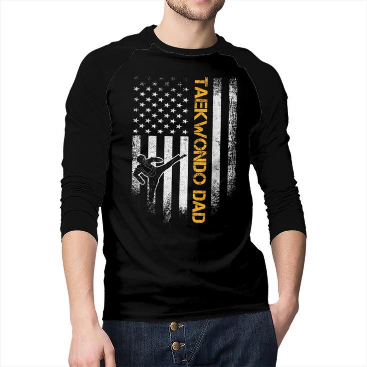 Vintage USA Flag Korea Taekwondo Training Dad Silhouette Men Baseball Raglan Shirt