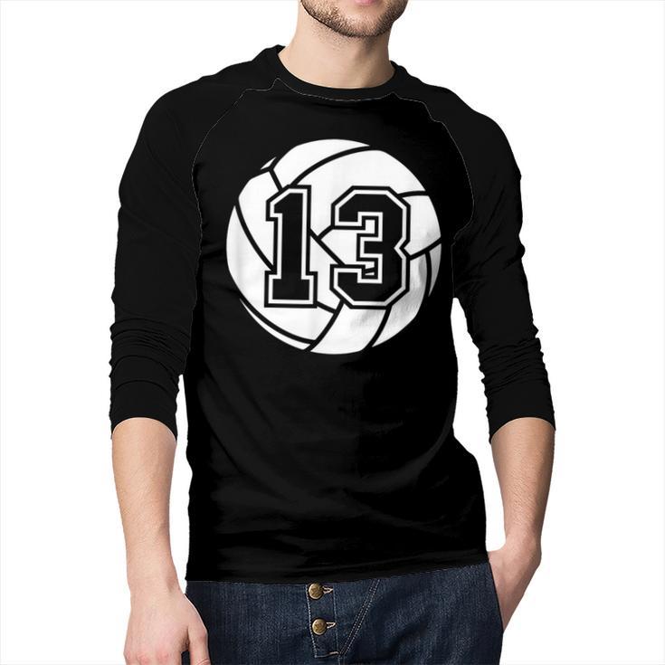 Volleyball Player 13 Volleyball Mom Dad Jersey Number 13 Men Baseball Raglan Shirt