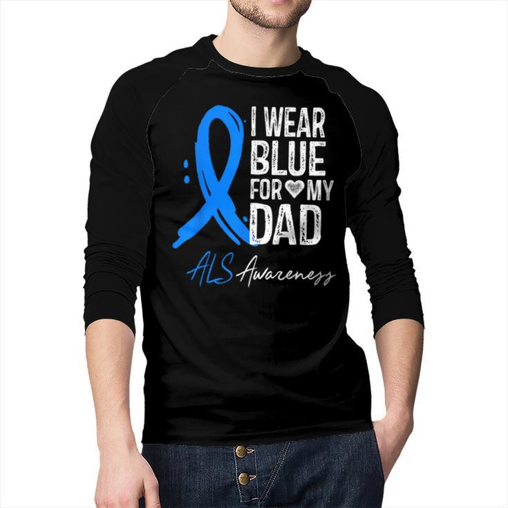 I Wear Blue For My Dad Shirt ALS Awareness Tshirt Men Baseball Raglan Shirt