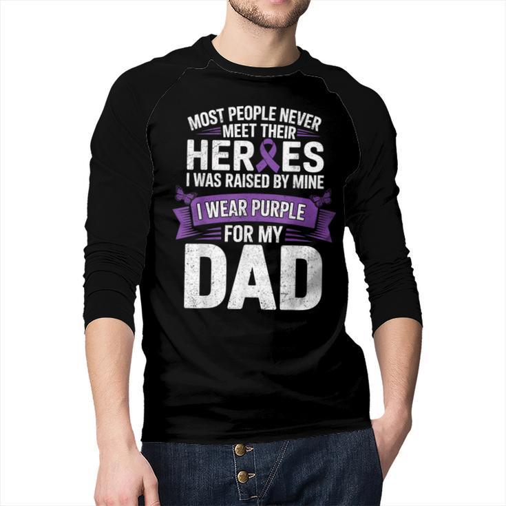 I Wear Purple For My Dad Pancreatic Cancer Support Men Baseball Raglan Shirt