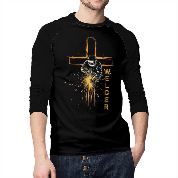 Welder Christian Cross Weld Welding Dad Jesus Lover Men Baseball Raglan Shirt