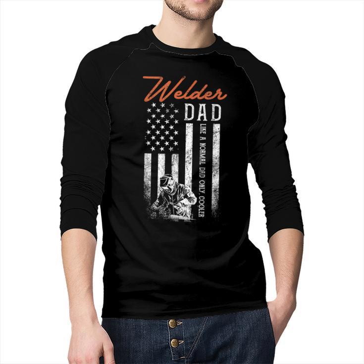 Welder Dad Like A Normal Dad Only Cooler USA Flag Welding Men Baseball Raglan Shirt