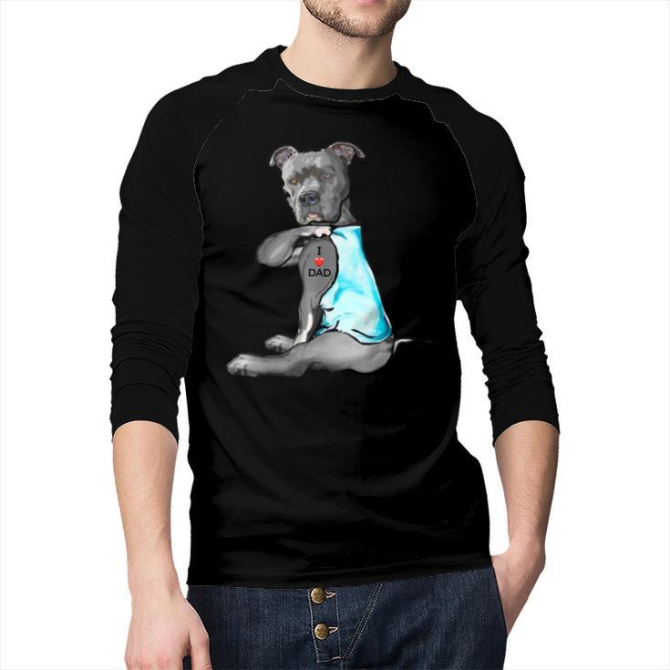 Women Dog Pitbull I Love Dad Tattoo Men Baseball Raglan Shirt