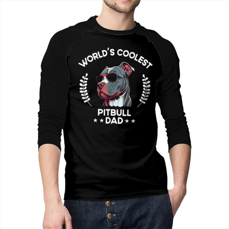 World's Coolest Dog Dad Papa Men Pitbull Men Baseball Raglan Shirt