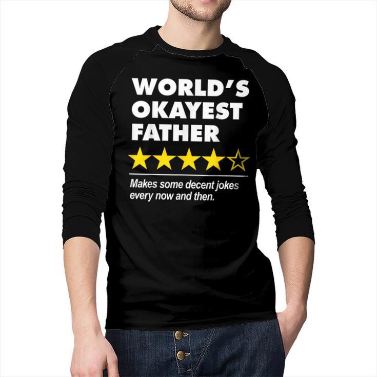 Worlds Okayest Father Dad Joke Review For Fathers Day Men Baseball Raglan Shirt
