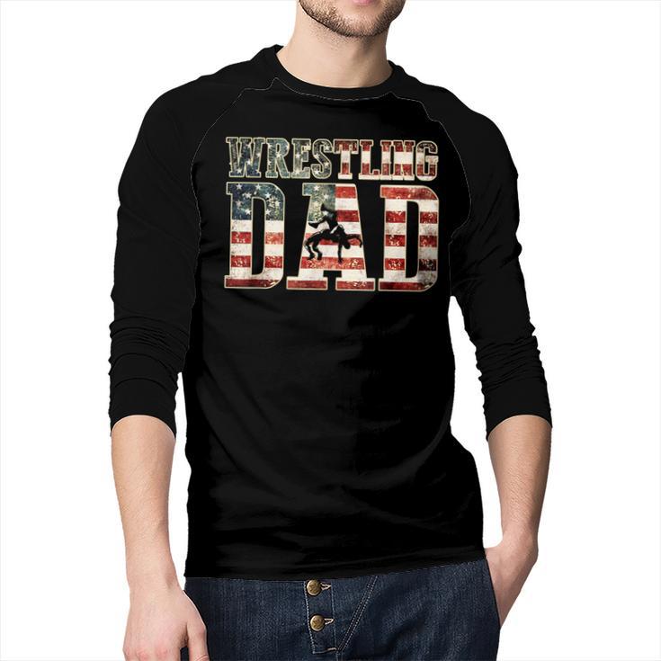 Wrestling Dad American Flag Matching For Dads Of Wrestlers Men Baseball Raglan Shirt