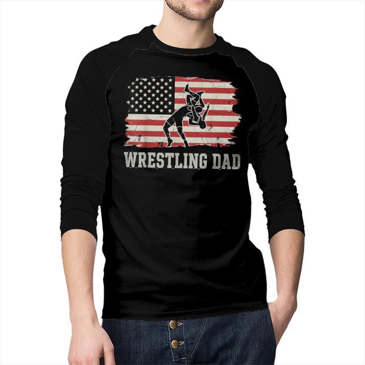 Wrestling Dad US Flag Fathers Day Retro Wrestling Fans Men Baseball Raglan Shirt
