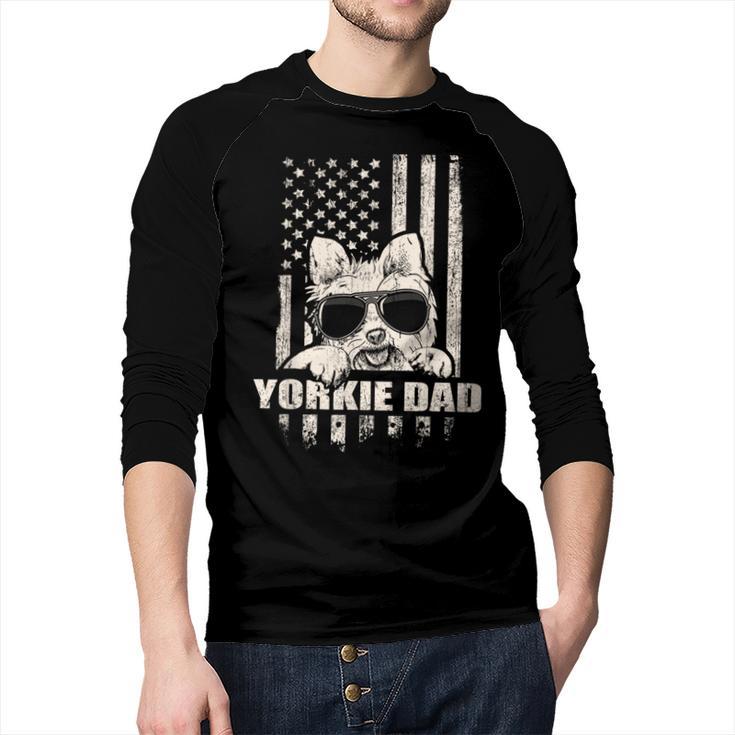 Yorkie Dad Cool Vintage Retro Proud American Men Baseball Raglan Shirt