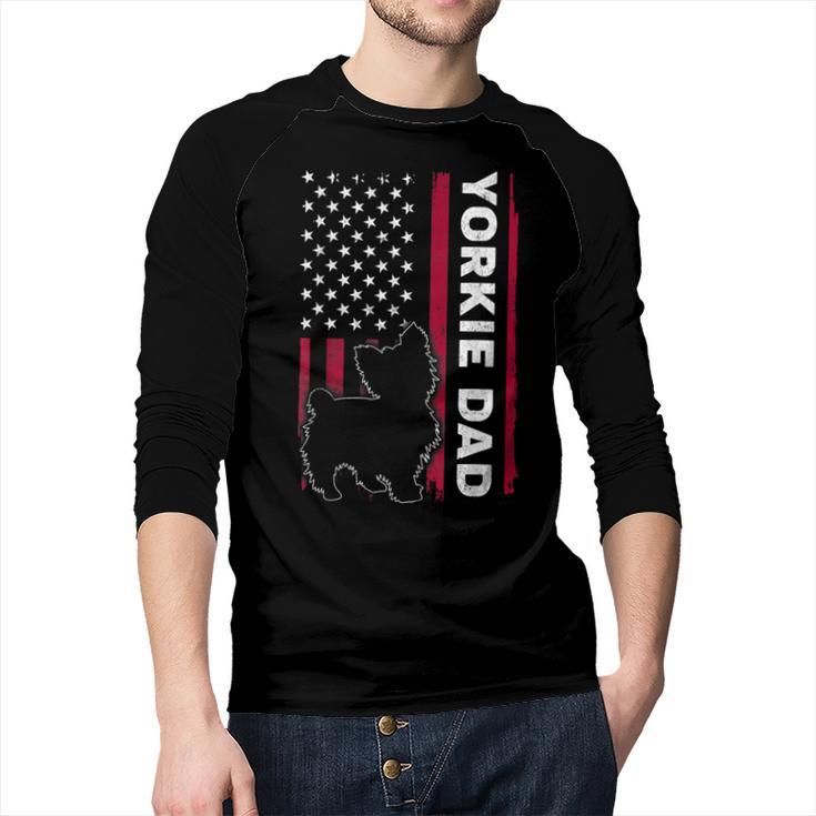Yorkie Dog Vintage US American Flag Yorkie Dad Fathers Day Men Baseball Raglan Shirt