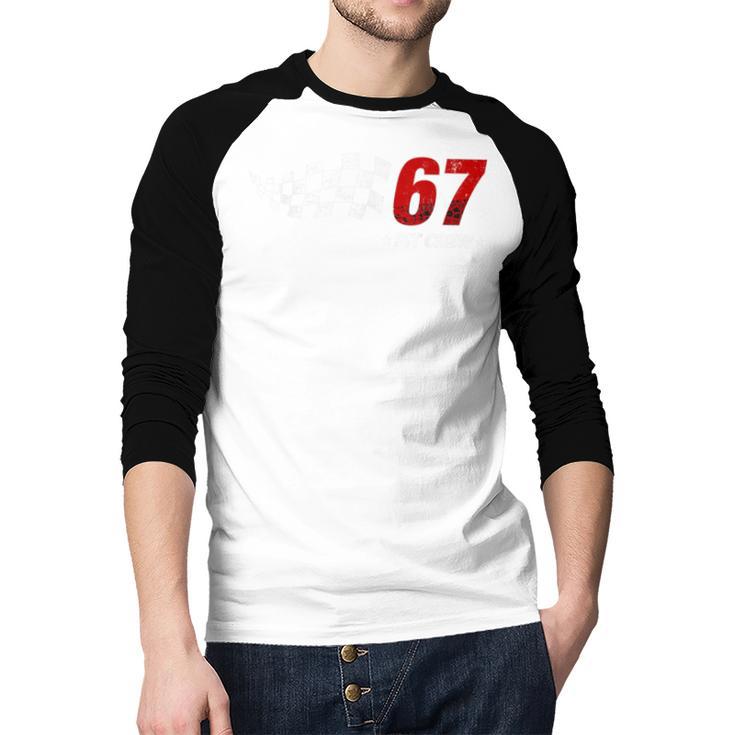 67 Pit Crew Six Seven Racing Birthday Race Car For Dad Mom Men Baseball Raglan Shirt