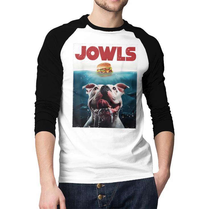 American Bulldog Jowls Burger Bully Dog Mom Dog Dad Men Baseball Raglan Shirt