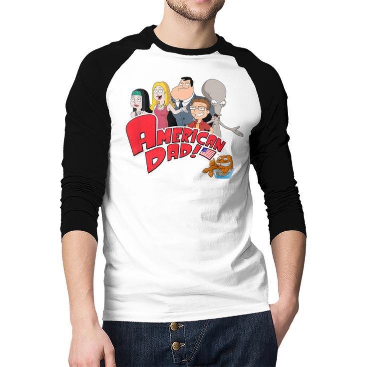 American Dad Show Logo With Family Cartoon Men Baseball Raglan Shirt American Dad Show Logo With Family Cartoon Men Baseball Raglan Shirt
