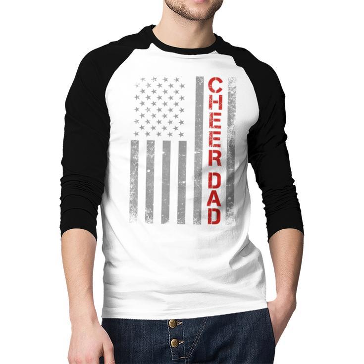 American Flag Cheer Dad Vintage Patriotic Father Cheerleader Men Baseball Raglan Shirt