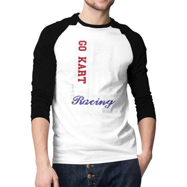 American Flag Go Kart Racing Race Dad Flag Men Baseball Raglan Shirt