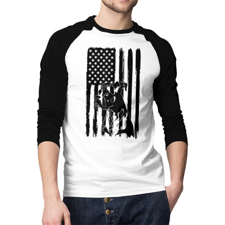 American Flag USA Patriot Boxer Dog Dad Men Baseball Raglan Shirt