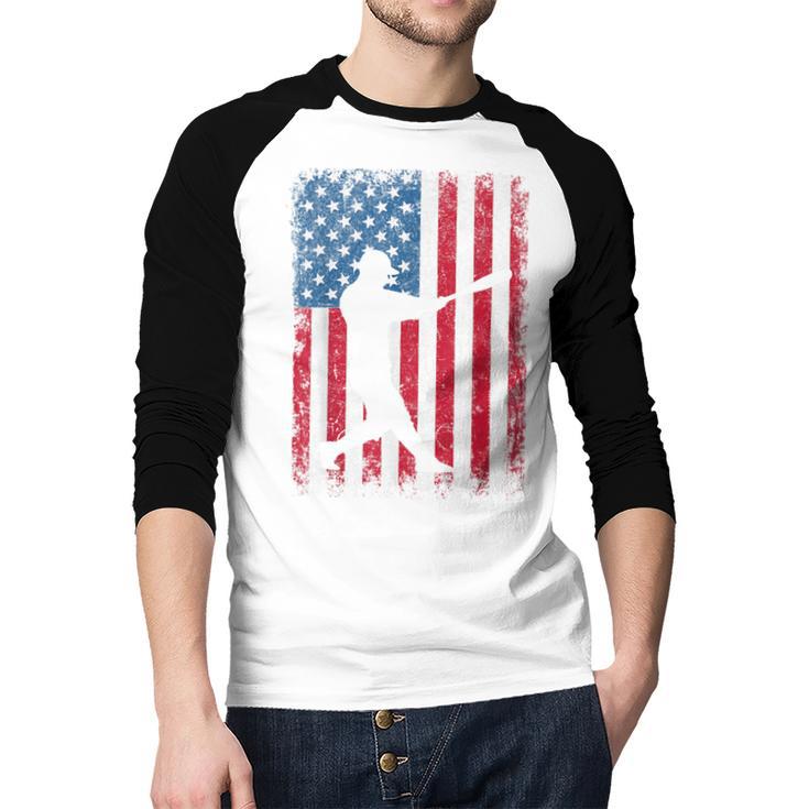 American Flag Vintage Baseball Flag Dad Mom Tee T-Shirt Men Baseball Raglan Shirt