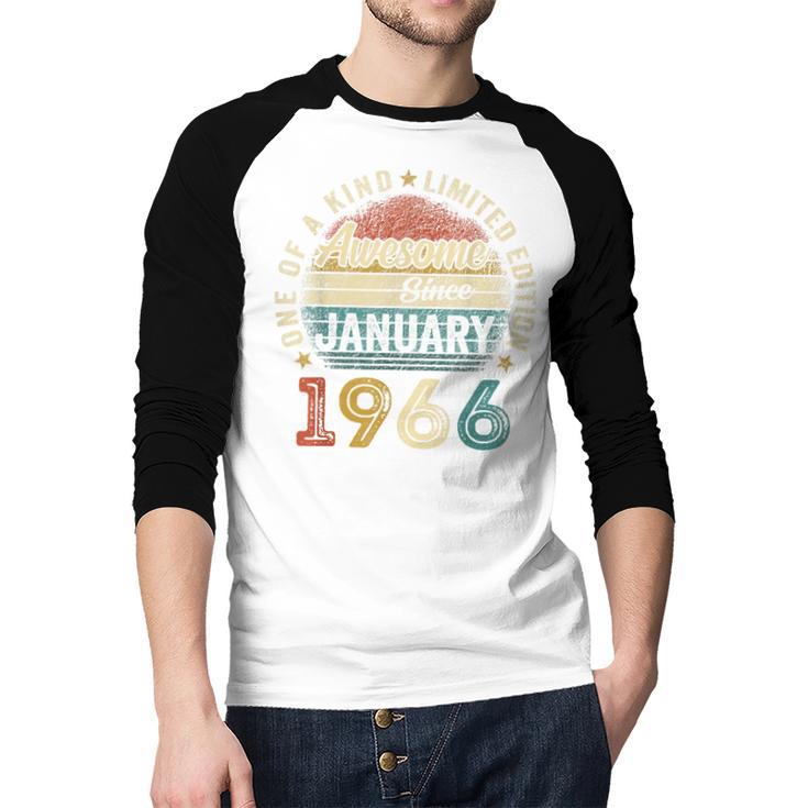 Awesome Since January 1966 60 Year Old 60th Birthday Men Dad Men Baseball Raglan Shirt