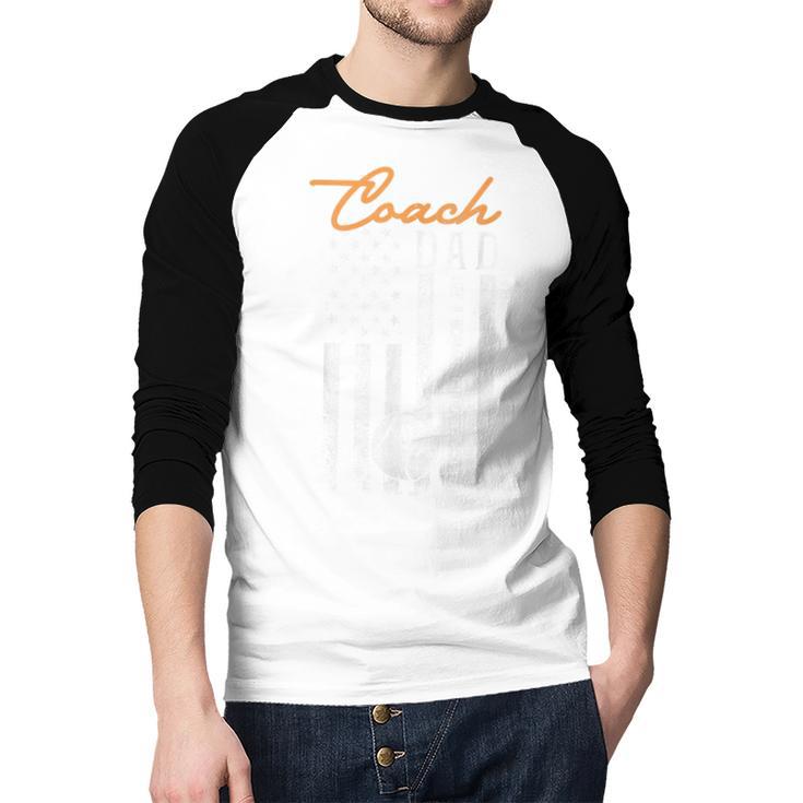Baseball Coach Dad Like A Normal Dad Only Cooler USA Flag Men Baseball Raglan Shirt