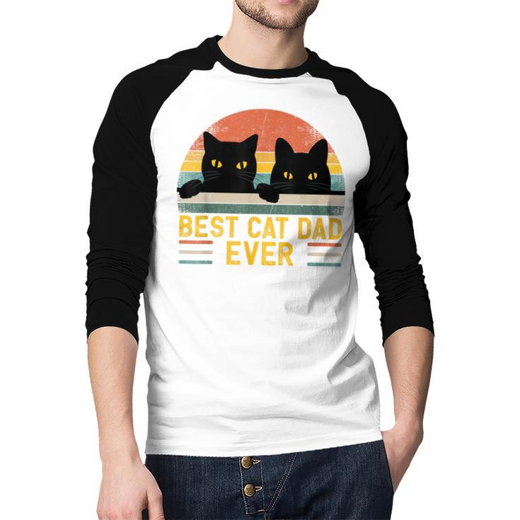 Best Cat Dad Ever Retro Style Cats Lover Men Baseball Raglan Shirt