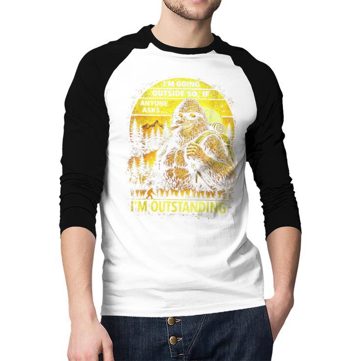 Bigfoot Outdoor Hiking Dad Joke Im Outstanding Sasquatch Men Baseball Raglan Shirt