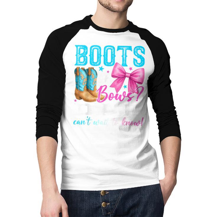 Boots Or Bows Dad Loves You Gender Reveal Party Men Baseball Raglan Shirt