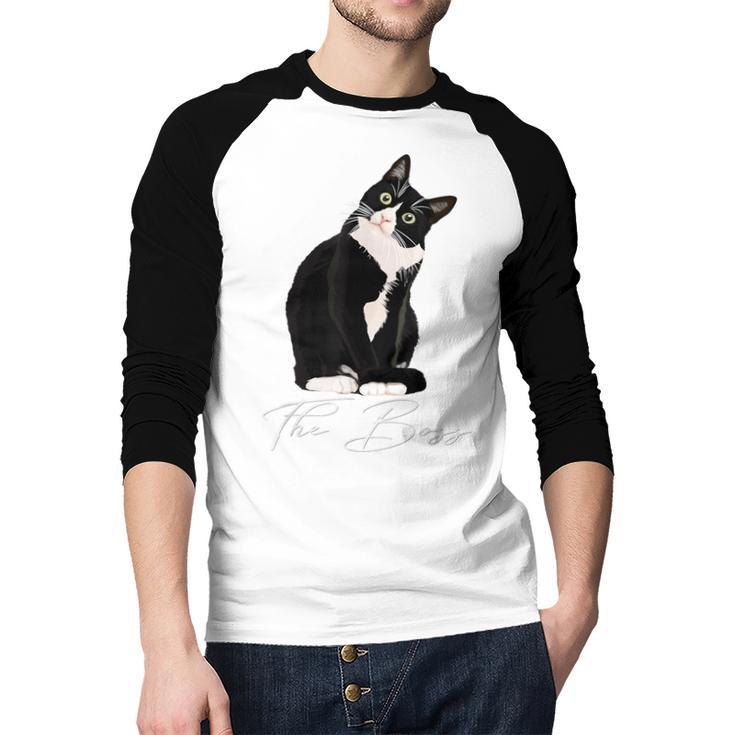 Boss Tuxedo Cat Lovers Tee Shirt For Mom Dad Men Baseball Raglan Shirt