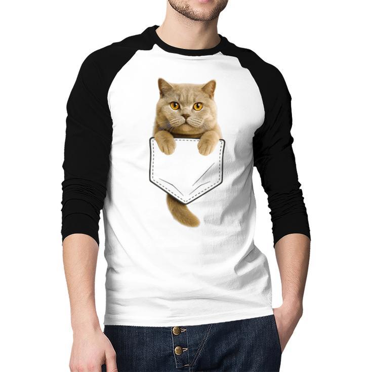 British Shorthair Cat Pocket Cat Mom Cat Dad Cat Lover Men Baseball Raglan Shirt