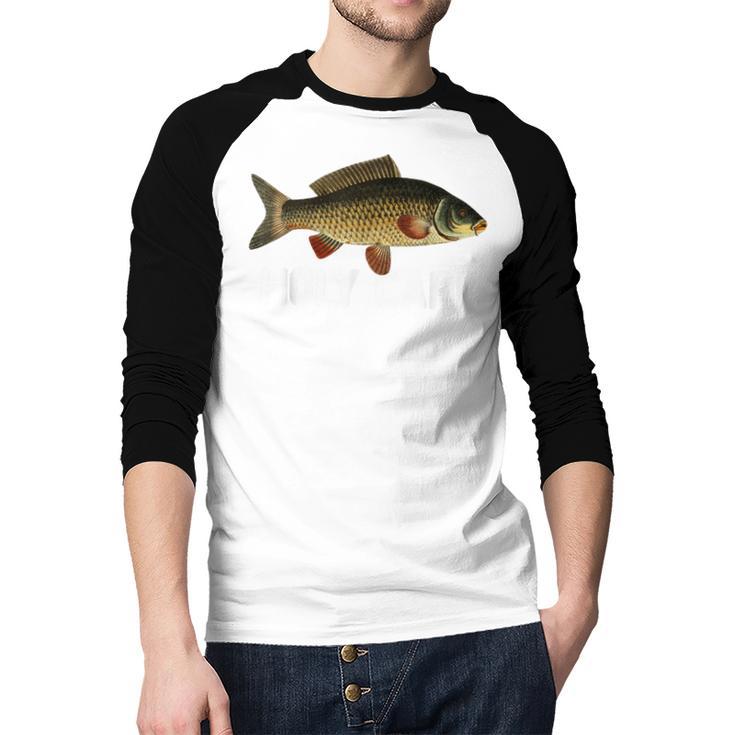 Carp Fish Pun Fishing Trip Fisherman Dad Holy Carp Men Baseball Raglan Shirt