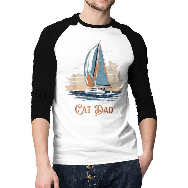 Cat Dad Vintage Catamaran Sailing Men Baseball Raglan Shirt