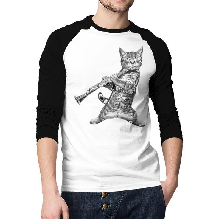 Cat Playing The Clarinet For Cat Lover Cat Mom Cat Dad Men Baseball Raglan Shirt