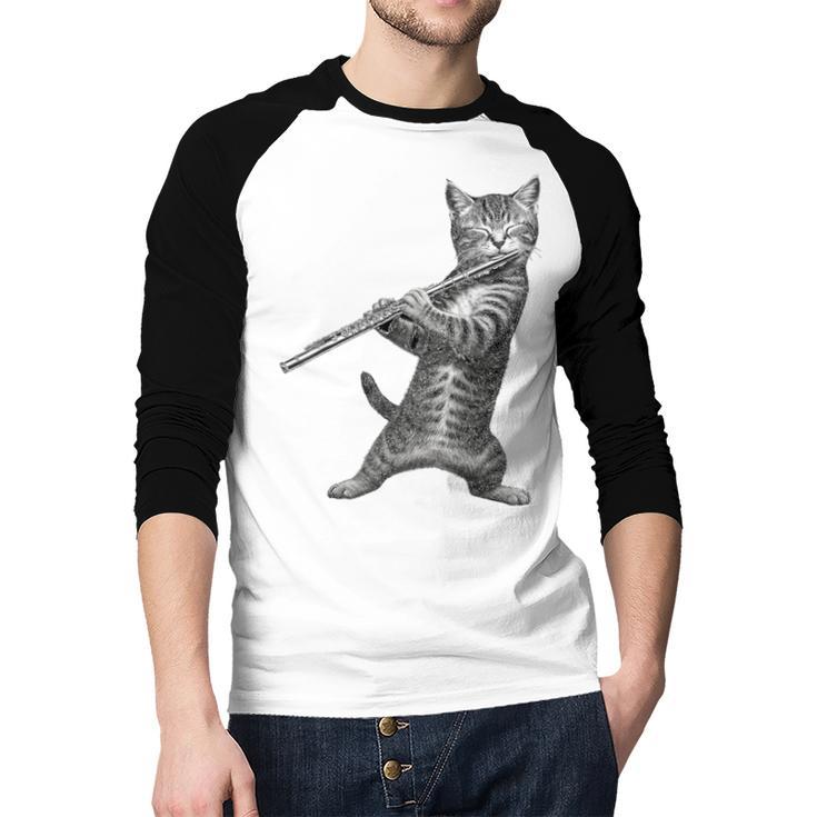 Cat Playing Flute For Cat Lover Cat Mom Cat Dad Men Baseball Raglan Shirt Cat Playing Flute For Cat Lover Cat Mom Cat Dad Men Baseball Raglan Shirt