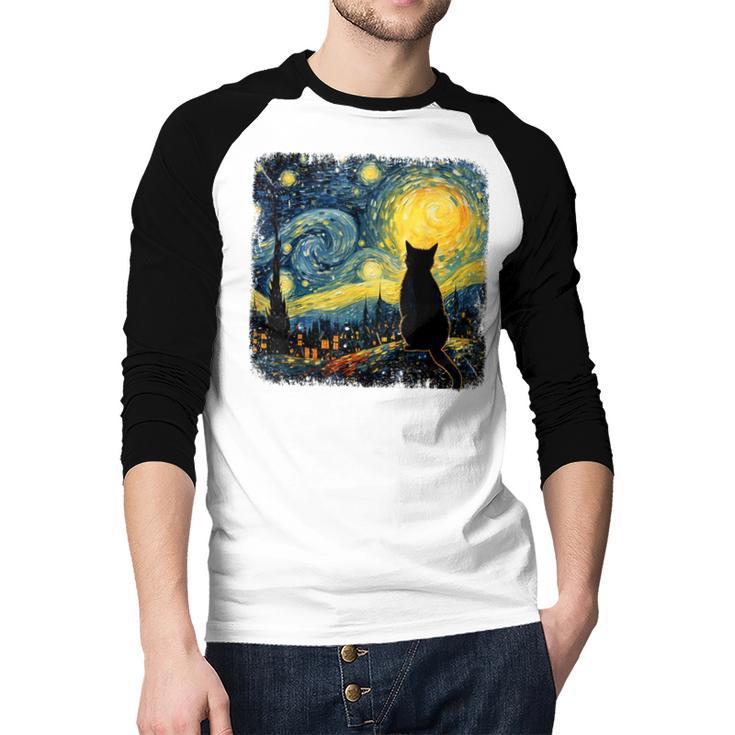 Cat Starry Night Van Gogh Cat For Cat Lover Cat Mom Cat Dad Men Baseball Raglan Shirt Cat Starry Night Van Gogh Cat For Cat Lover Cat Mom Cat Dad Men Baseball Raglan Shirt