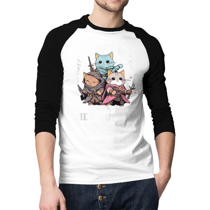 Cats Side Quest Distracted Tabletop Men Women Kids Dad Men Baseball Raglan Shirt