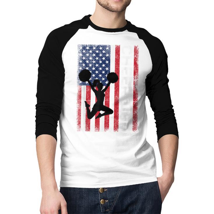 Cheer Dad American Flag Cheerleader Support Men Baseball Raglan Shirt