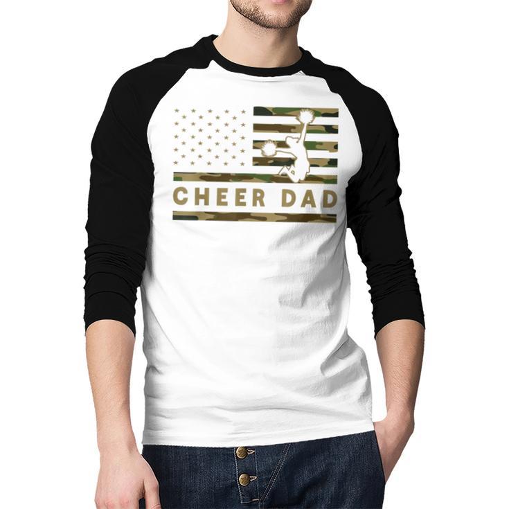 Cheer Dad Camo American Flag Cheerleader Supporter Men Baseball Raglan Shirt