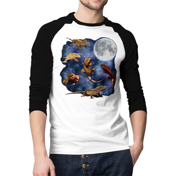 Crested Gecko Moon Retro Reptile Mom Dad Breeder Lover Men Baseball Raglan Shirt
