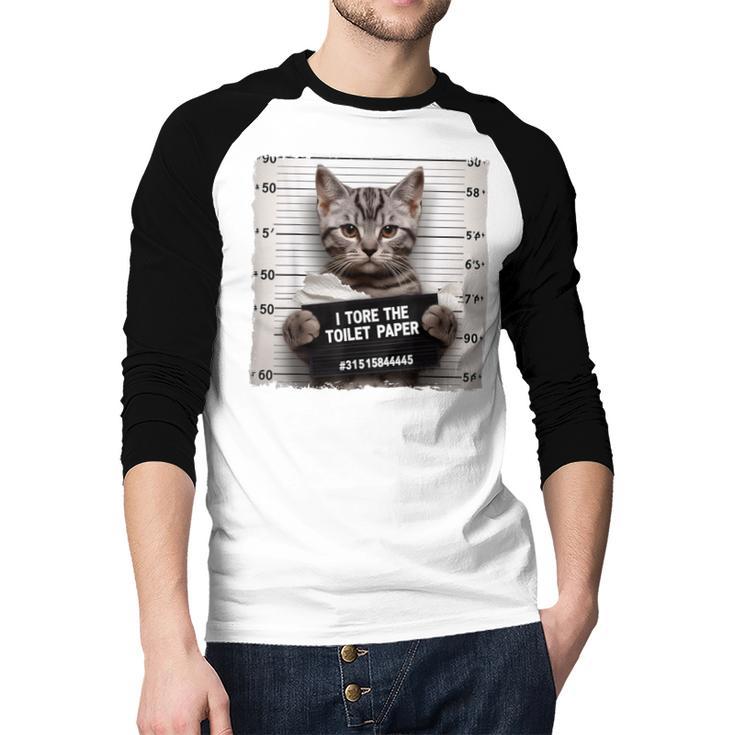 Cute Cat Mugshot Humorous Cat For Cats Lover Cat Mom Cat Dad Men Baseball Raglan Shirt