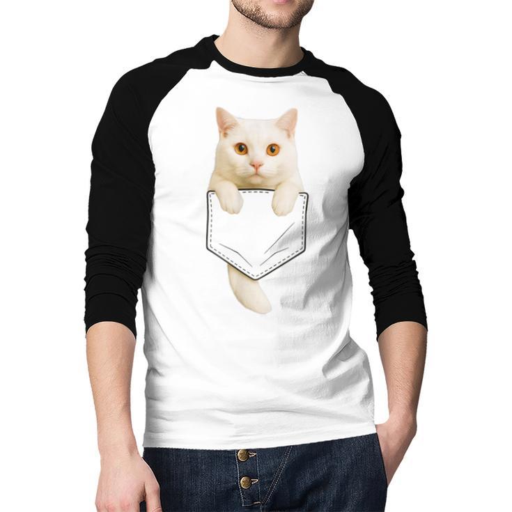 Cute Cat Pocket Cat Mom Cat Dad Cat Lover Men Baseball Raglan Shirt
