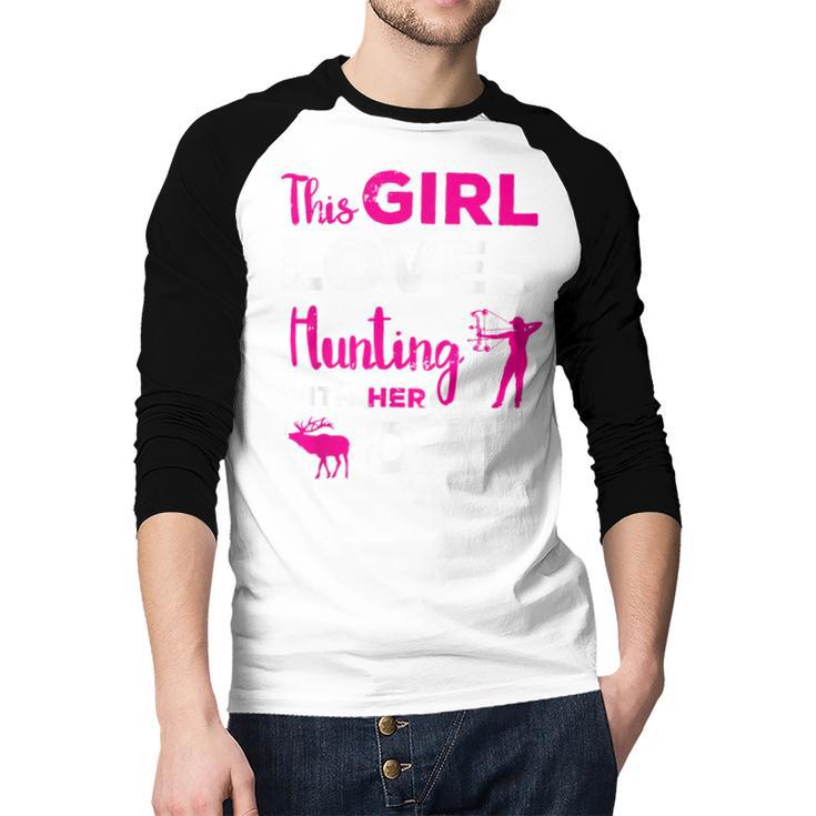 Cute Girls Hunting Dad Daughter Hunting Buddy Hunter Men Baseball Raglan Shirt