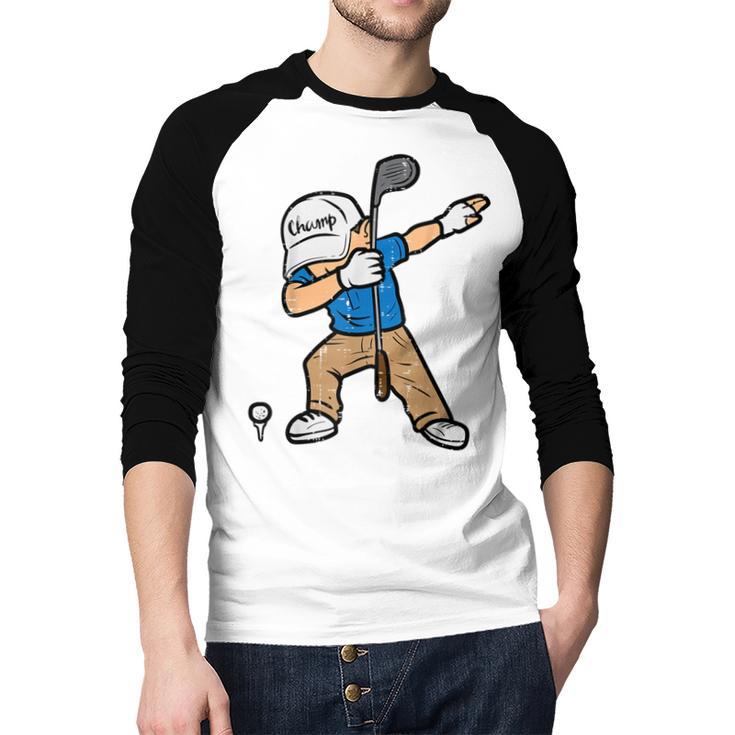 Dabbing Golfer Golfing Golfer Dad Men Boys Kids Youth Men Baseball Raglan Shirt
