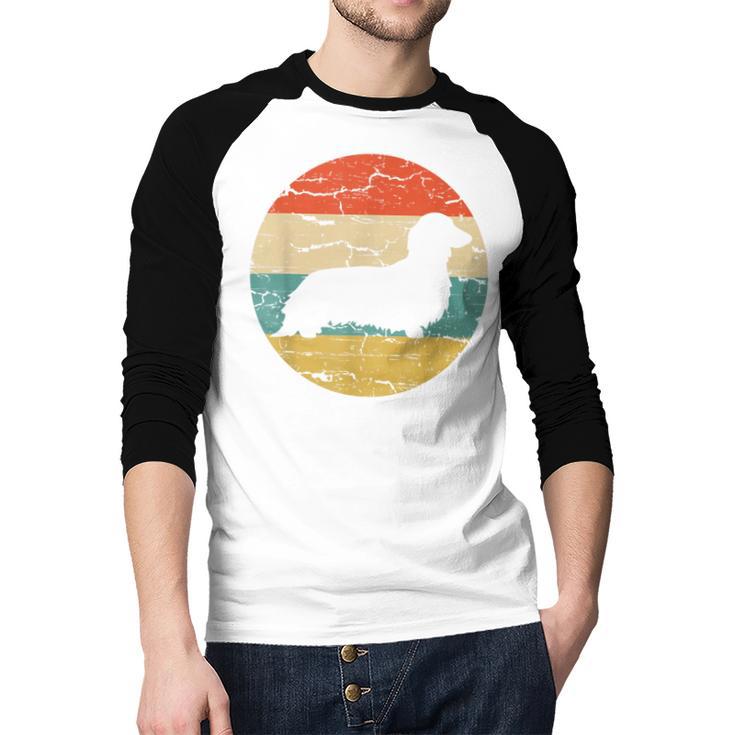 Dachshund Long Haired Dog Vintage Mom Dad Retro Men Baseball Raglan Shirt