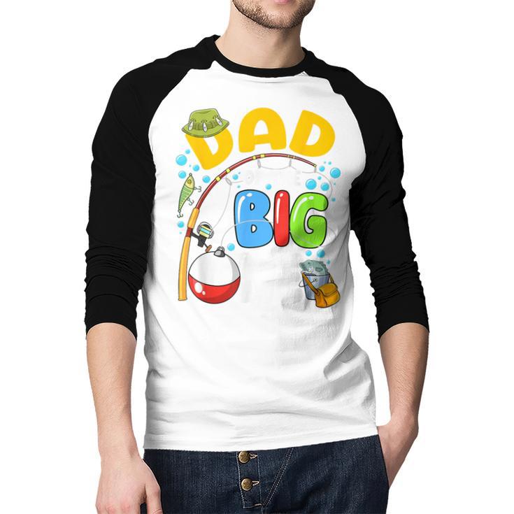 Dad Of The Big One Fishing Birthday Boy Family Party Men Baseball Raglan Shirt