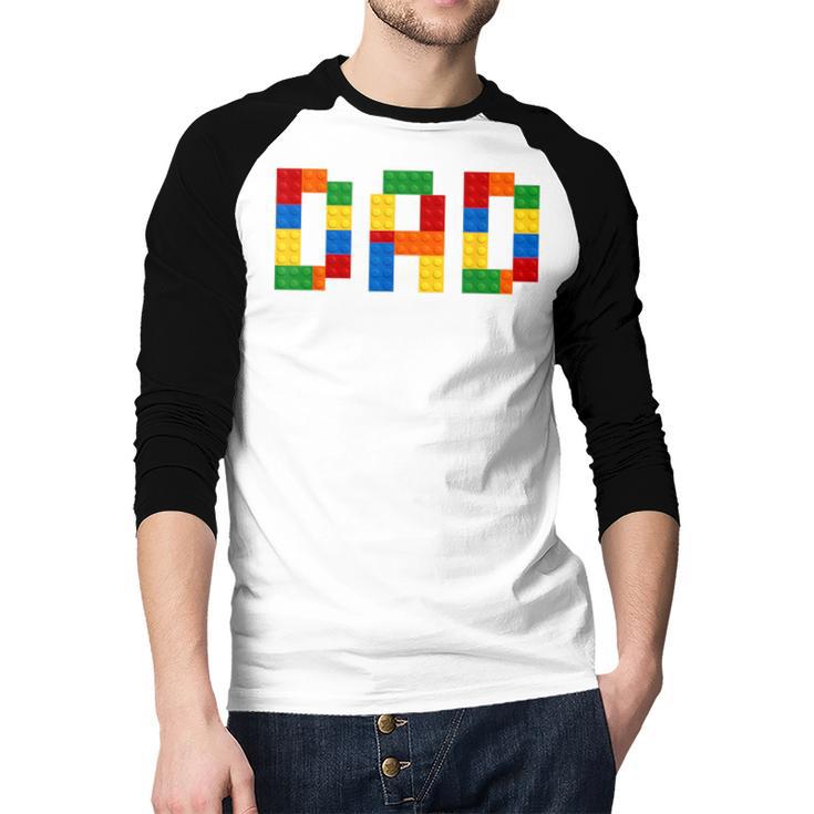 Dad Of The Birthday Boy Building Blocks Bricks Builder Men Baseball Raglan Shirt