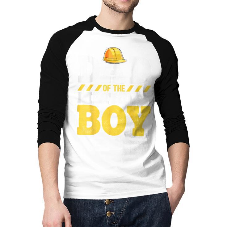 Dad Of The Birthday Boy Construction Birthday Party Hat Men Men Baseball Raglan Shirt