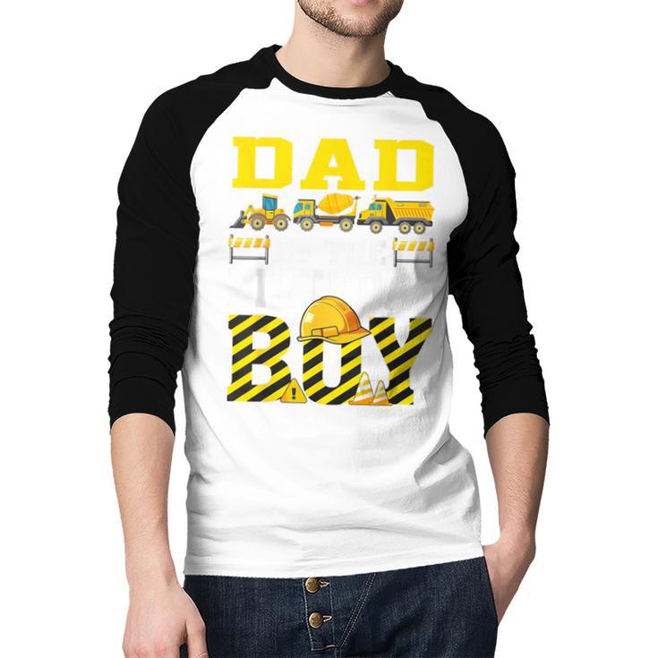 Dad Of The Birthday Boy Construction Truck Men Baseball Raglan Shirt