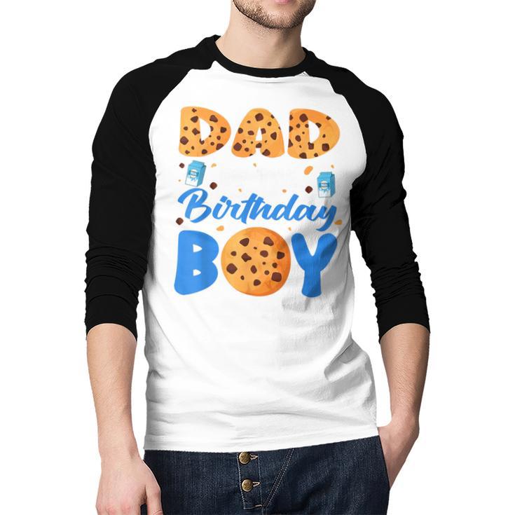 Dad Of The Birthday Boy Milk And Cookies 1 Year Old Men Baseball Raglan Shirt