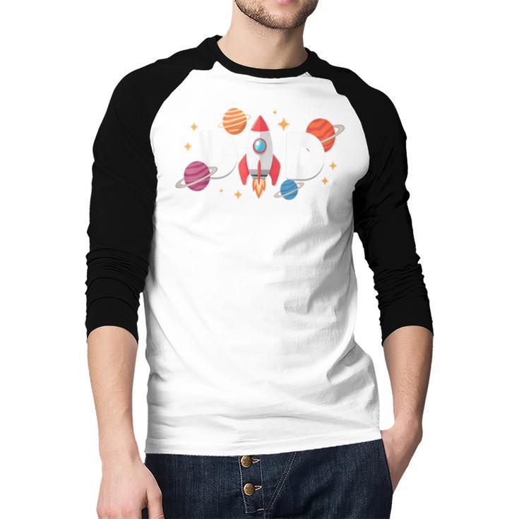 Dad Of The Birthday Boys Space Astronaut 1st Birthday Family Men Baseball Raglan Shirt