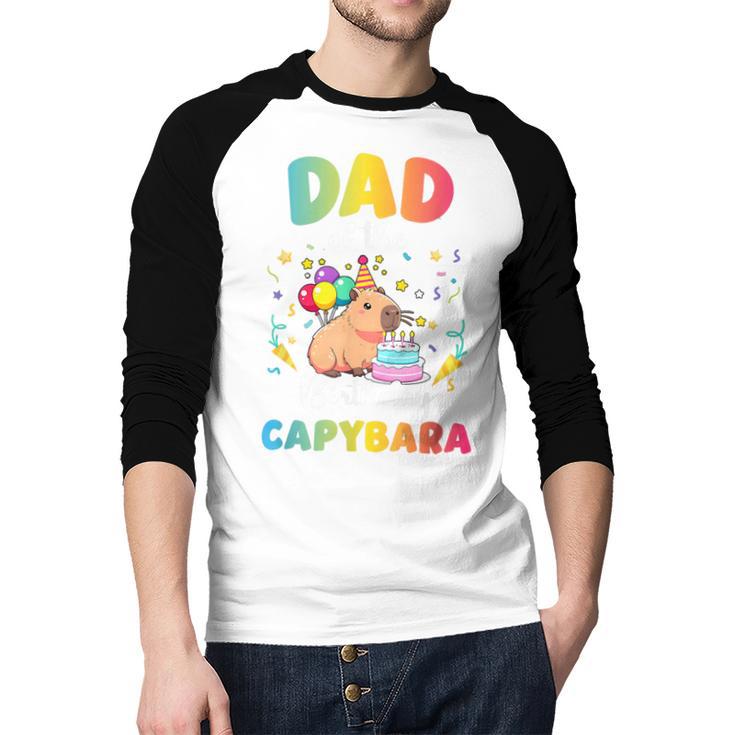 Dad Of The Birthday Girl Capybara Bday Party Family Men Baseball Raglan Shirt